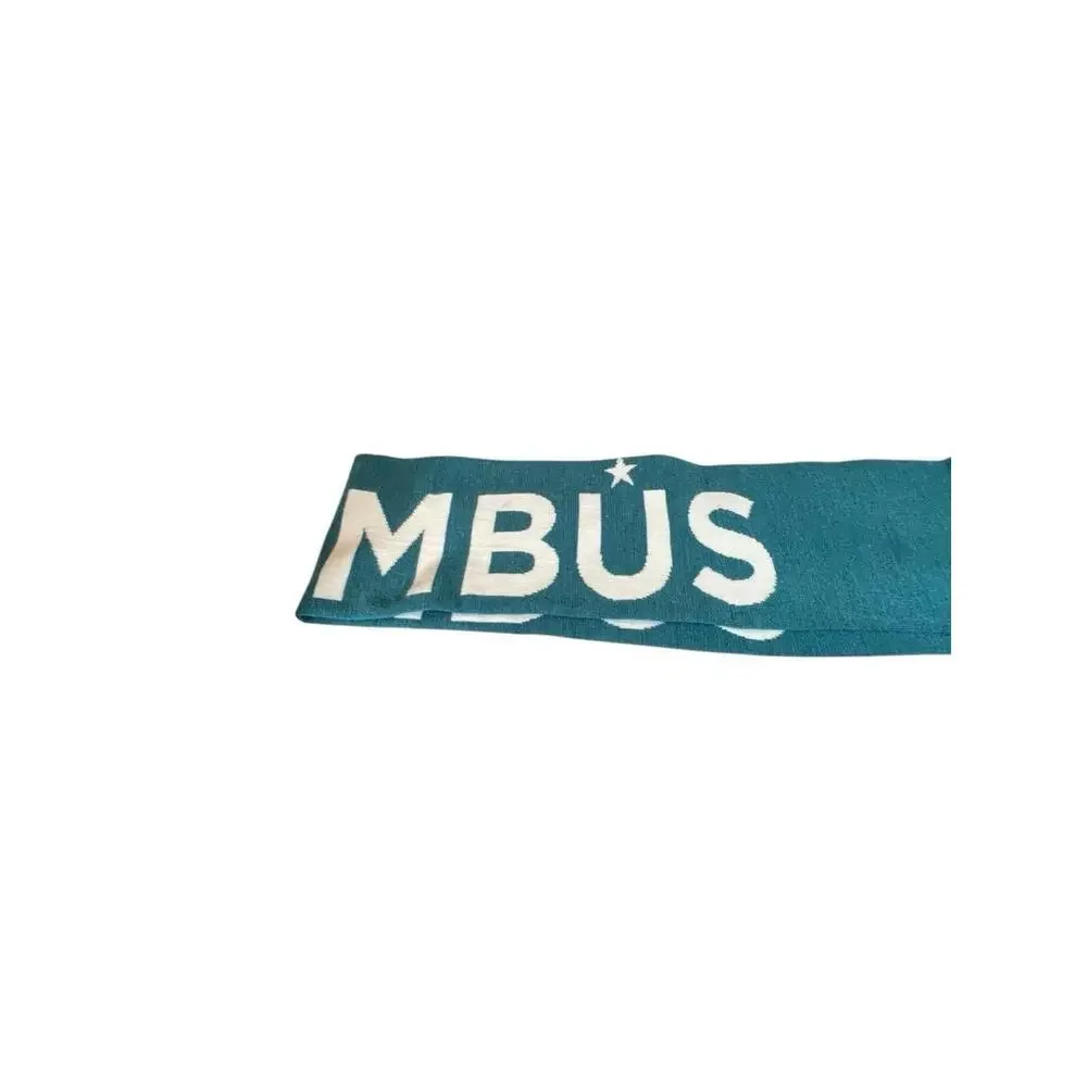 Columbus Teal And‎ Cream Knit Rectangular Fringed Scarf 31